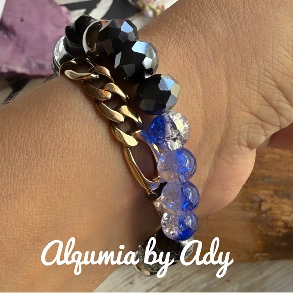 Maxi beads tourmaline blue quartz chunky bracelet - Picture 3 of 3